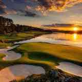 Sunset over a links golf course