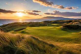 Aerial view of a links golf course